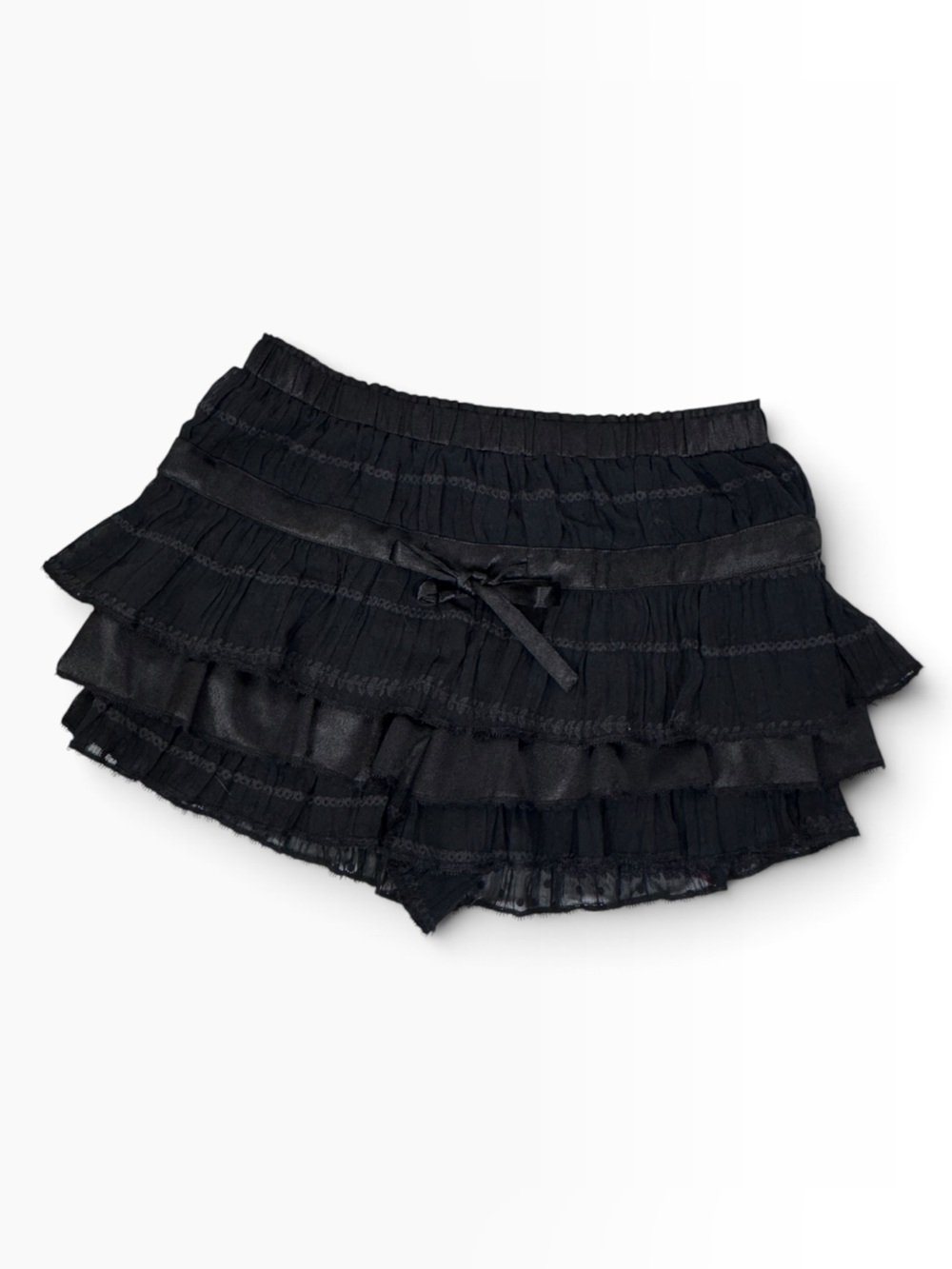 Free People Camille Black Ruffle Bloomer Shorts Lace Tiered Mini S NWT